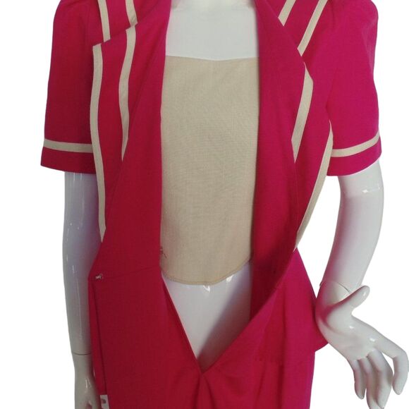 DANNY & NICOLE Dress, 2P, Vintage 80s, Bright Pink, Peplum, Modesty Panel - Picture 7 of 14